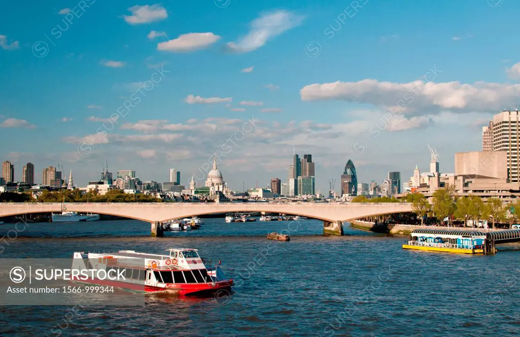 London Waterloo Bridge over River Thames, UK  St Paul´s cathedral and City of London skyline in the background