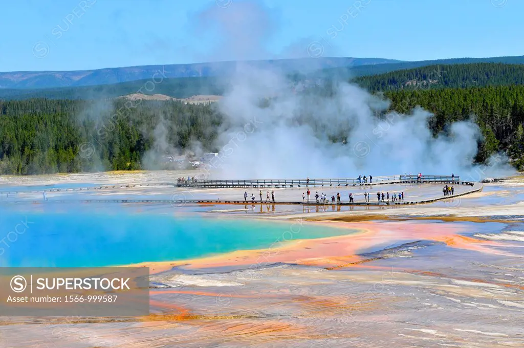 Grand Prismatic Spring Pool Midway Geyser Basin Yellowstone National Park Wyoming, WY