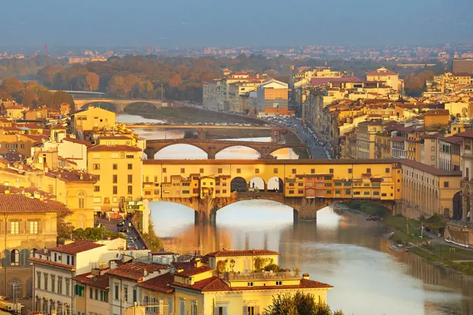 View over Florence and Ponte Vecchio, Florence, Italy.