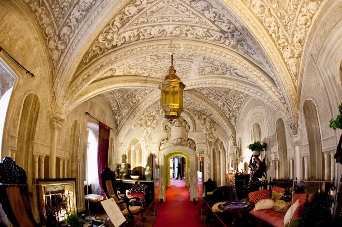 Arab lounge of the Pena Palace in Sintra  Sintra, Lisbon, Portugal, Europe