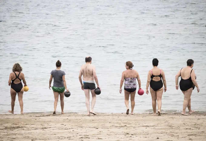 Water aerobics keep fit class on Las Canteras beach. Las Palmas, Gran Canaria, Canary Islands, Spain.