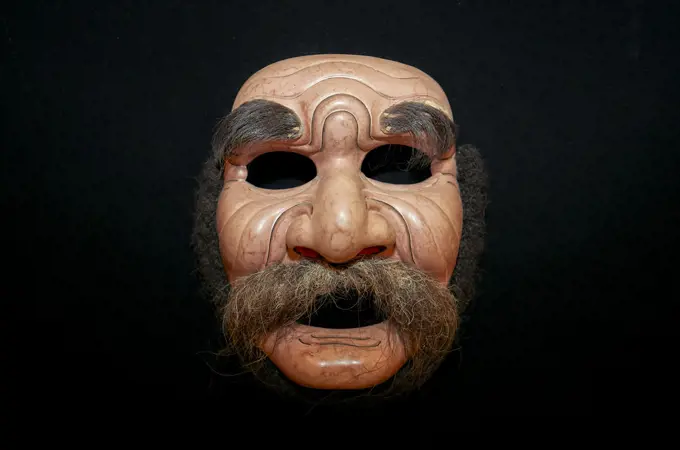 Pendeta mask made using real human facial hair. Setia Darma House of Masks and Puppets, Mas, Ubud, Bali, Indonesia.