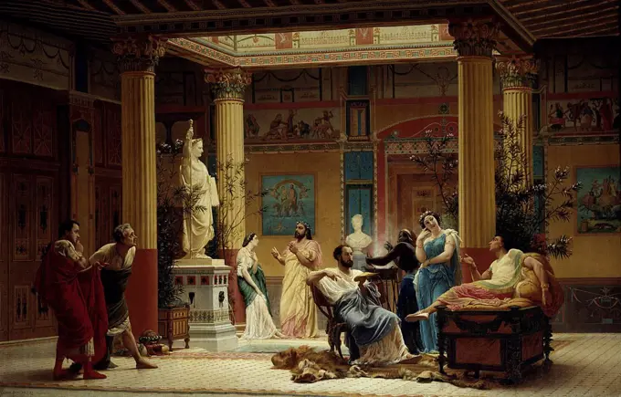 Gustave Boulanger - . Répétition du joueur de flûte et de la femme de Diomède chez le prince Napoléon. . 1861.