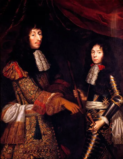 Lefebvre Claude - Portrait de Louis II de Bourbon (1621 - 1686) dit Le Grand Conde et son fils Henri Jules Duc d' Enghien.