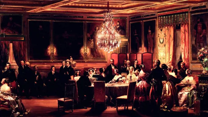 Eugène Louis Lami - . Reception in honour of Victoria and Albert at the castle of Eu (September 1843).