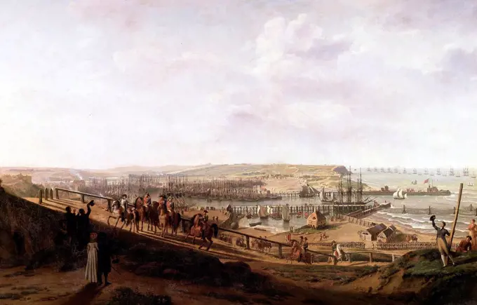 Jean-François Hue - . Napoleon visiting the camp of Boulogne (July 1804) . 19th century.