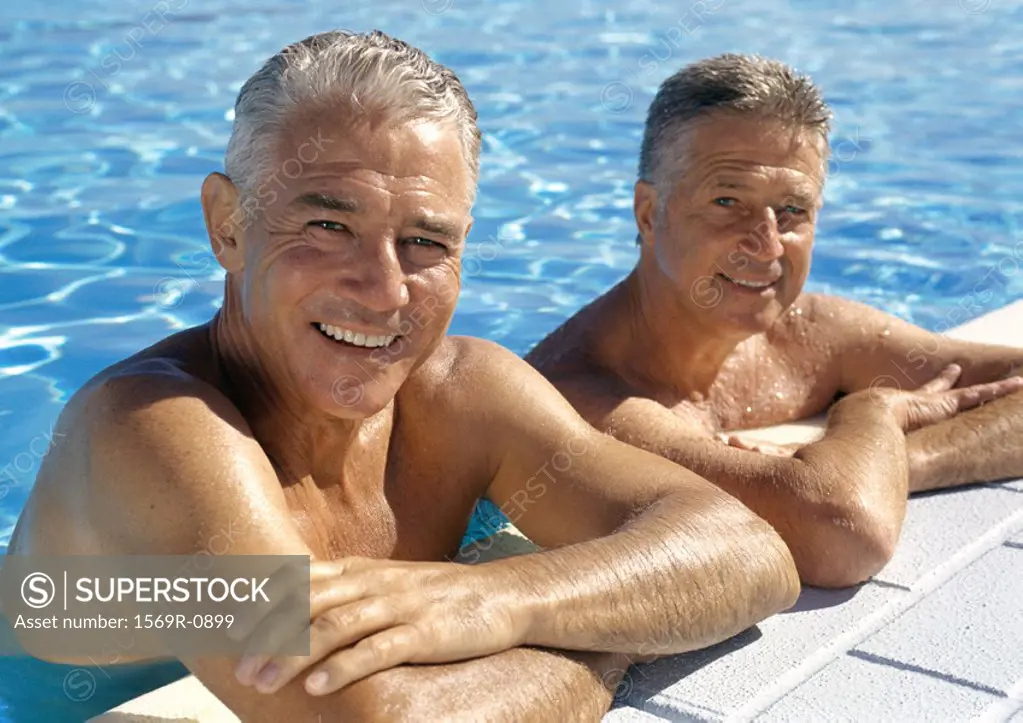 Mature men in pool