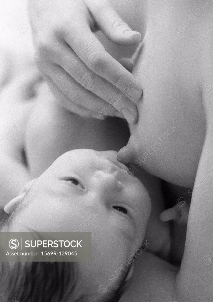 Infant breastfeeding, b&w
