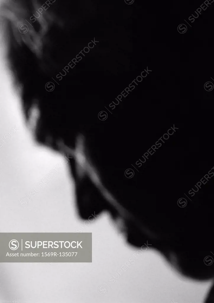 Senior man, side view, close-up, blurred, b&w