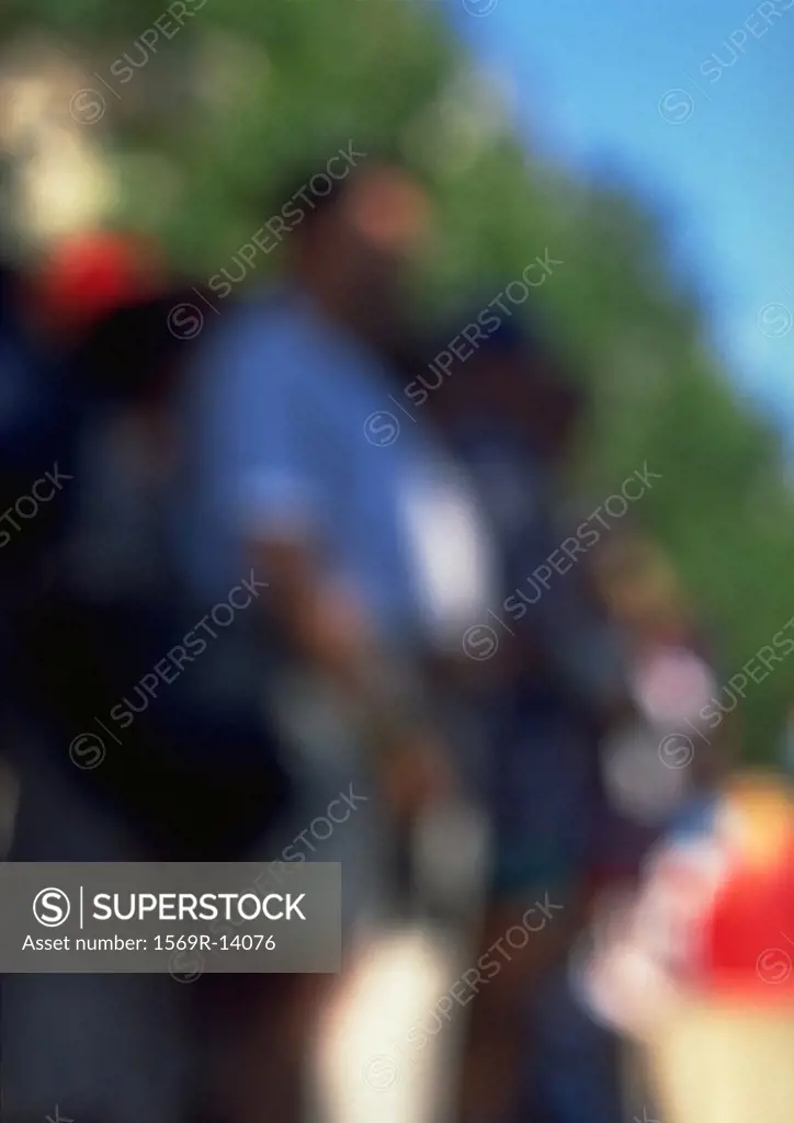 People outside, low angle view, defocused