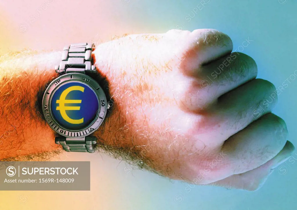 Euro sign on man´s wrist watch