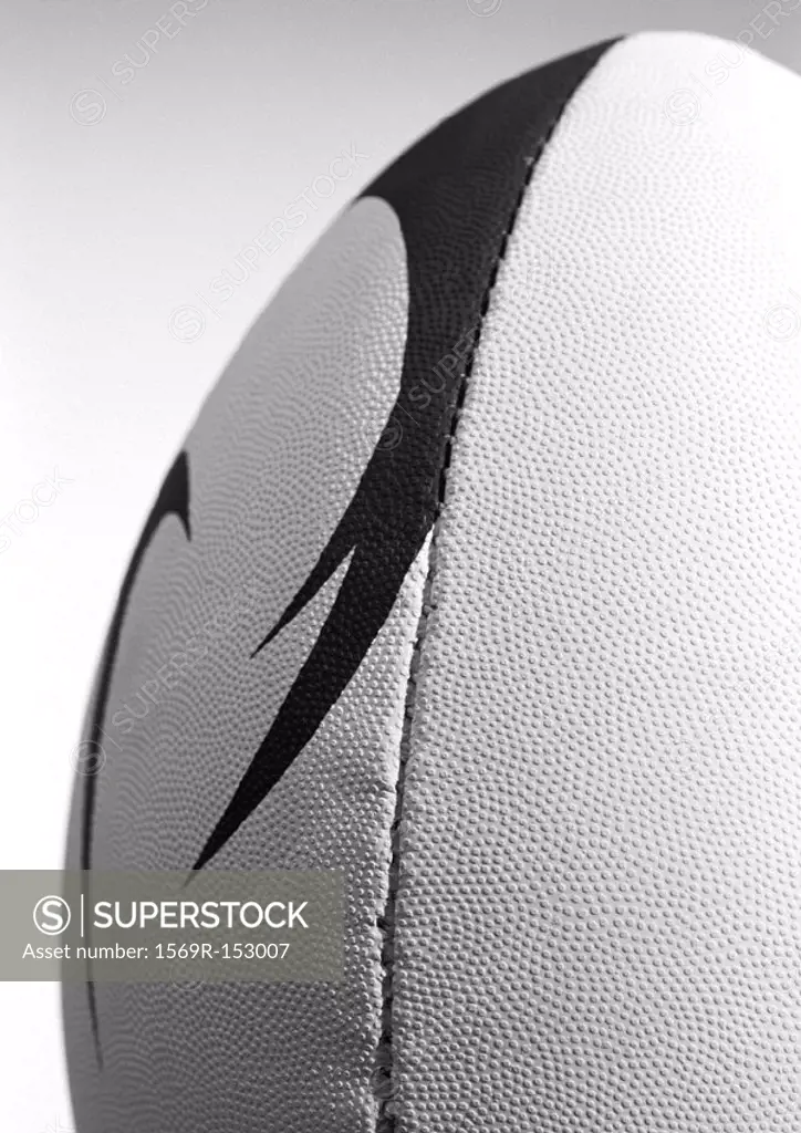 Rugby ball, close-up, b&w