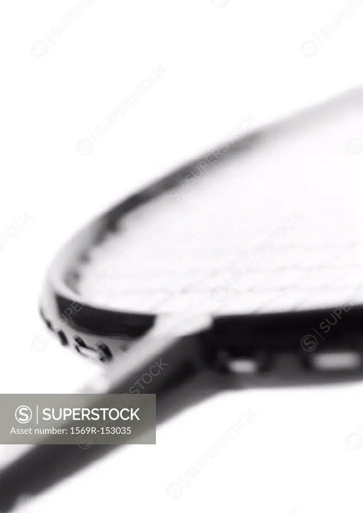 Badminton racket, blurred, close-up, b&w