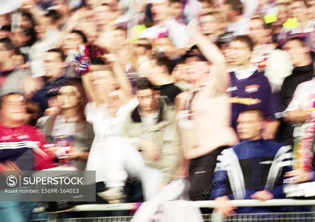Soccer fans at a match, blurred
