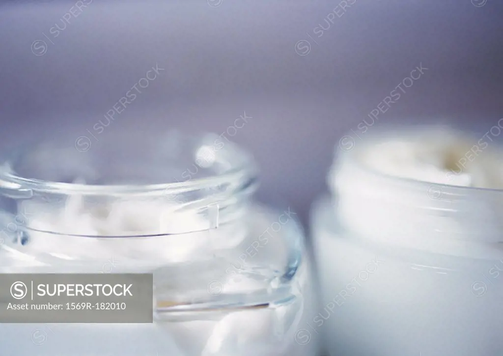 Jars of beauty products, close-up