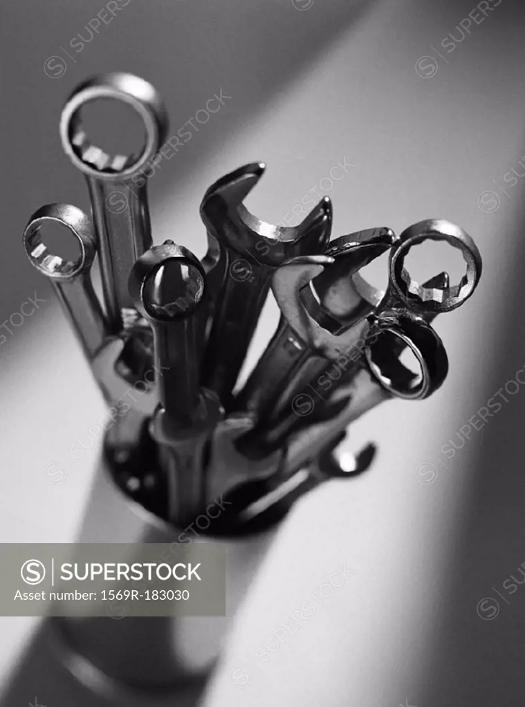 Wrenches, close-up, b&w