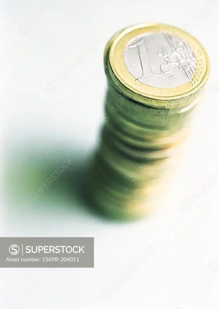 Pile of euro coins, elevated view, close-up