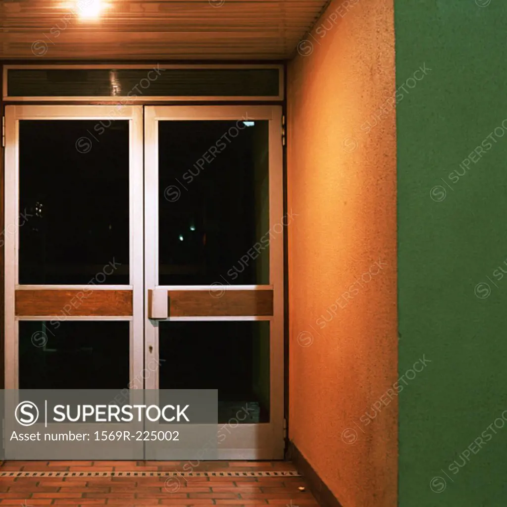 Closed doors at night