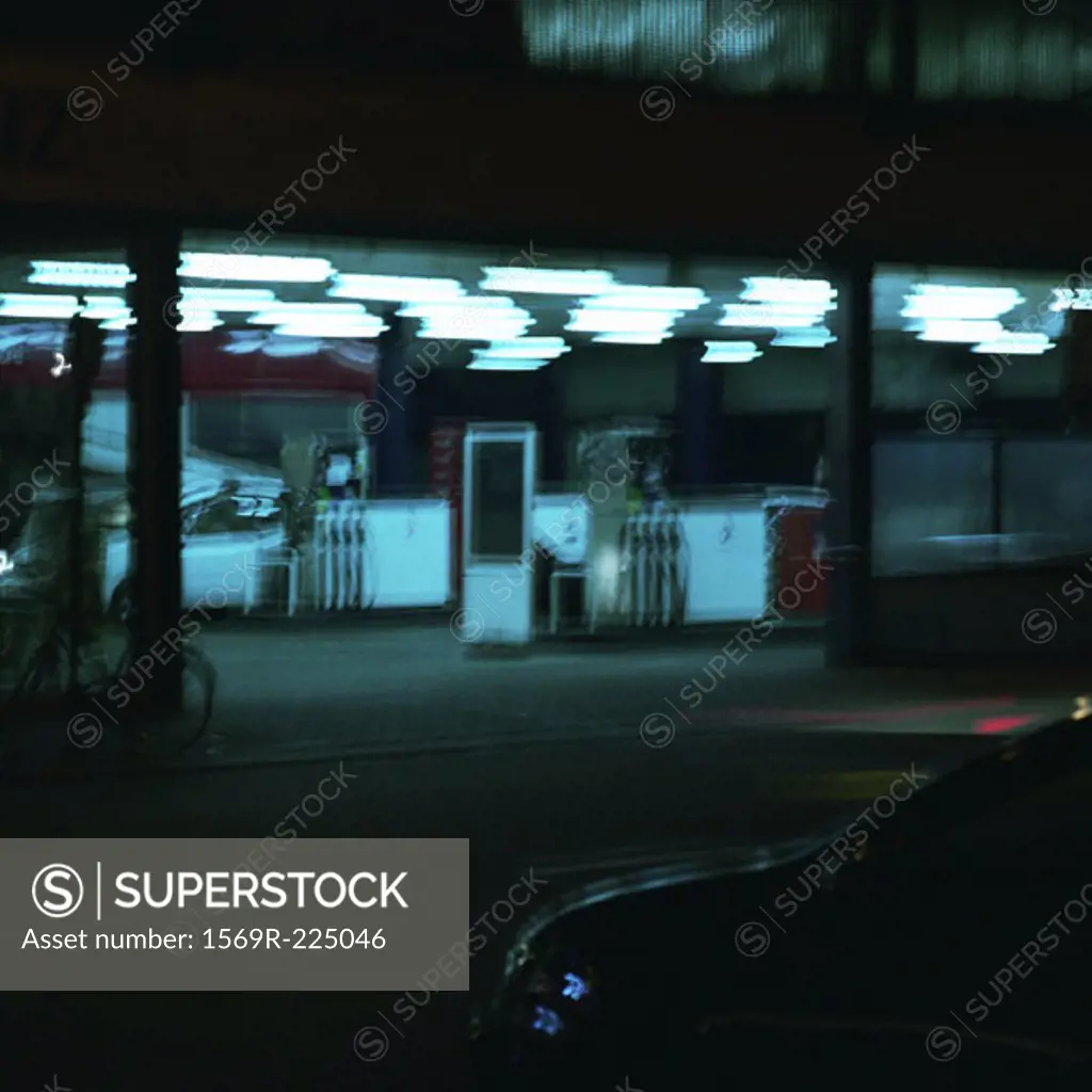 Service station at night, long exposure
