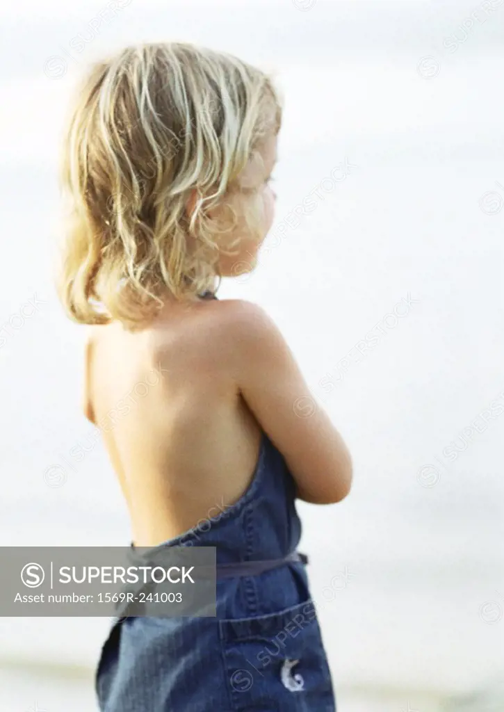 Girl with blonde hair, rear view
