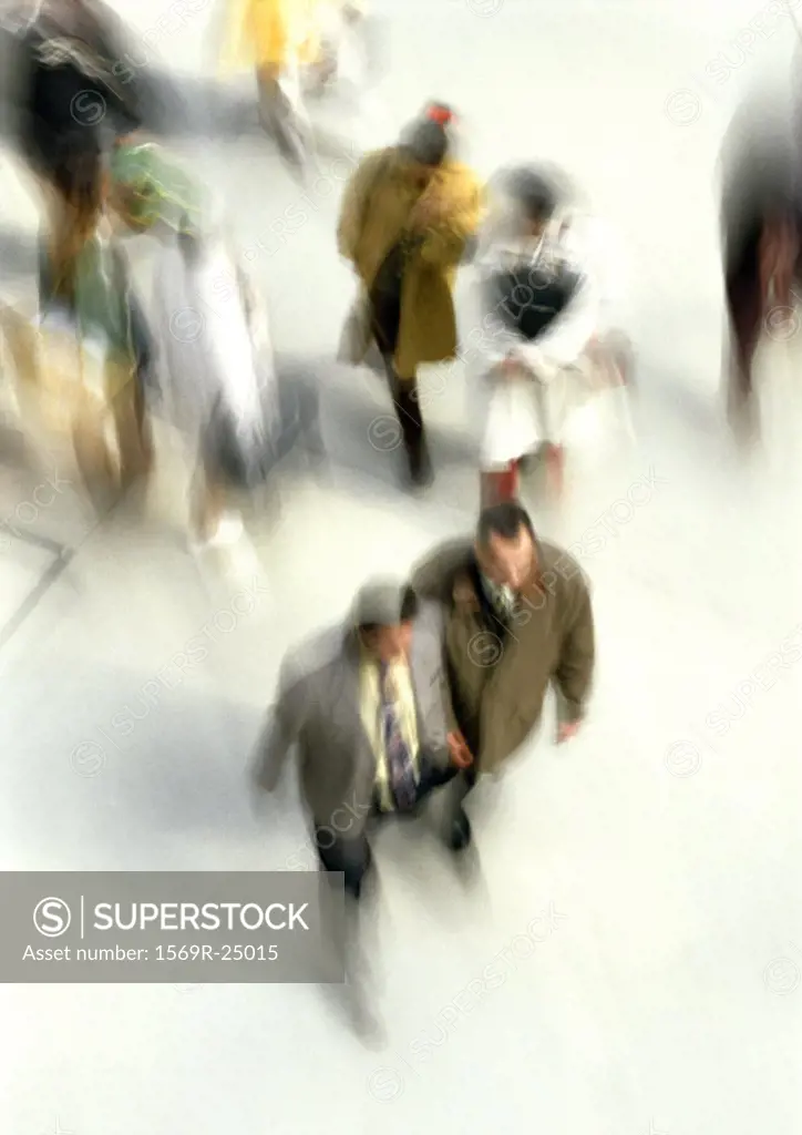 People walking, blurred motion, high angle view