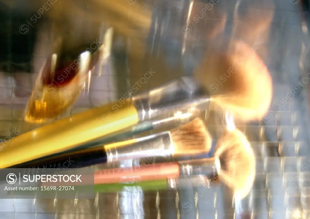 Paintbrushes, close-up, blurred