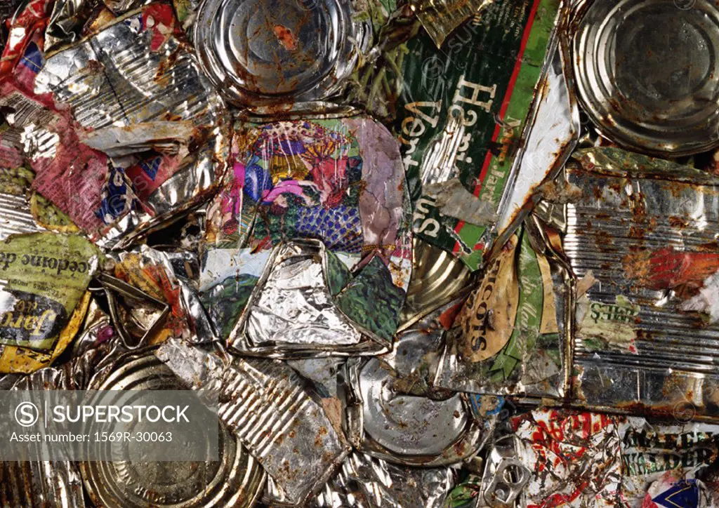 Compacted aluminum cans, close-up