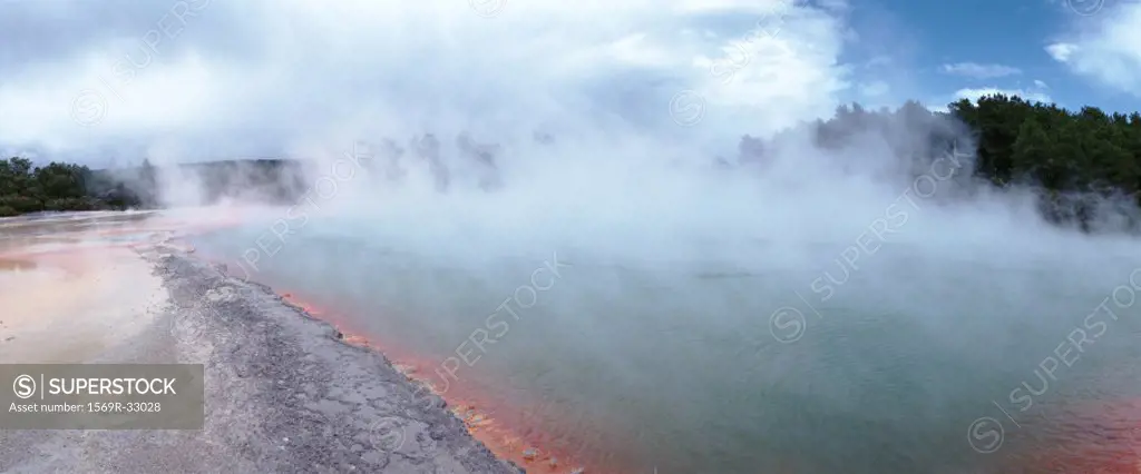 New Zealand, hot spring, panoramic view