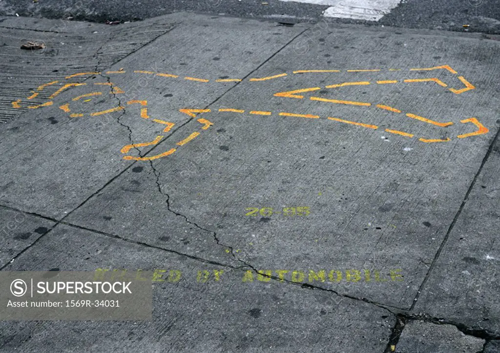 Chalk outline of body on street