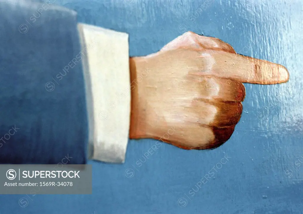 Painting of hand with finger pointing, close-up