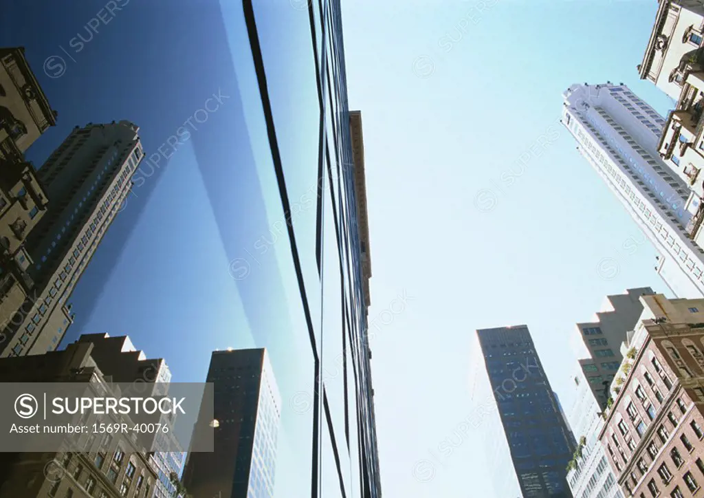 United States, New York, skyscrapers, low angle view