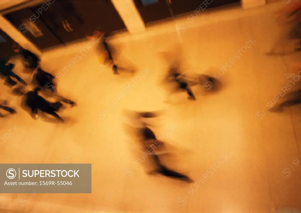People walking, high angle view, blurred