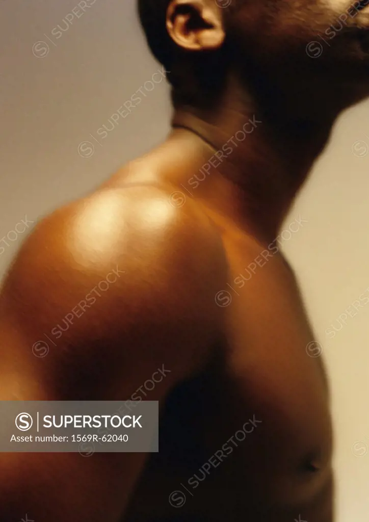 Man´s bare chest, side view, close up