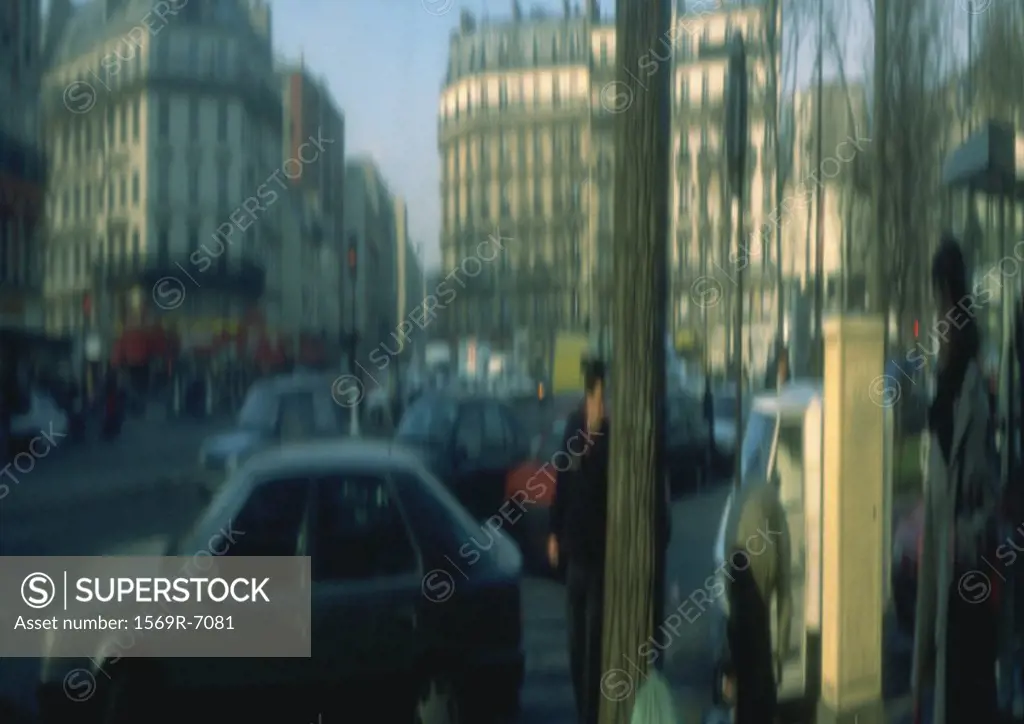 France, Paris, street scene, distorted image