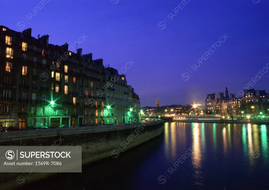 France, Paris, River Seine at night