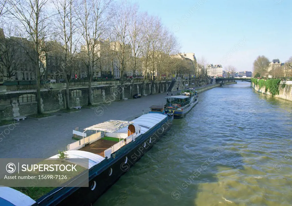 France, Paris, barges in River Seine