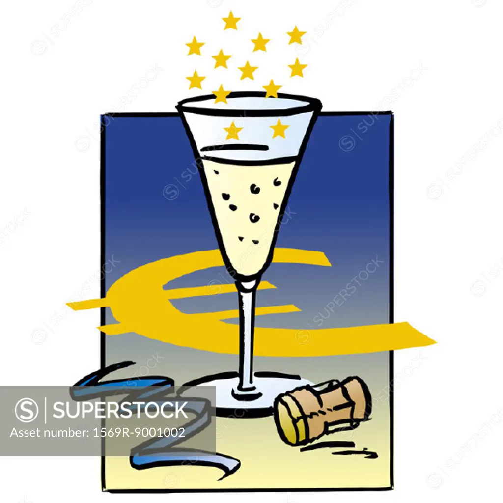 Glass of champagne and Euro symbol