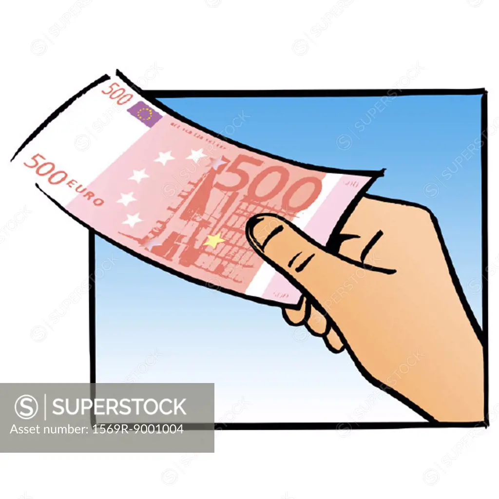Hand holding five hundred euro bill