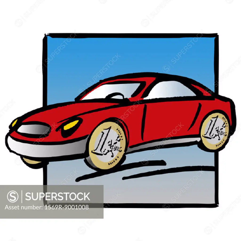 Car with euro coins for wheels