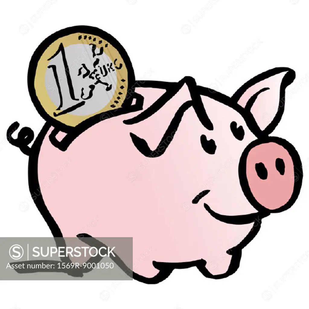 Euro coin and piggy-bank