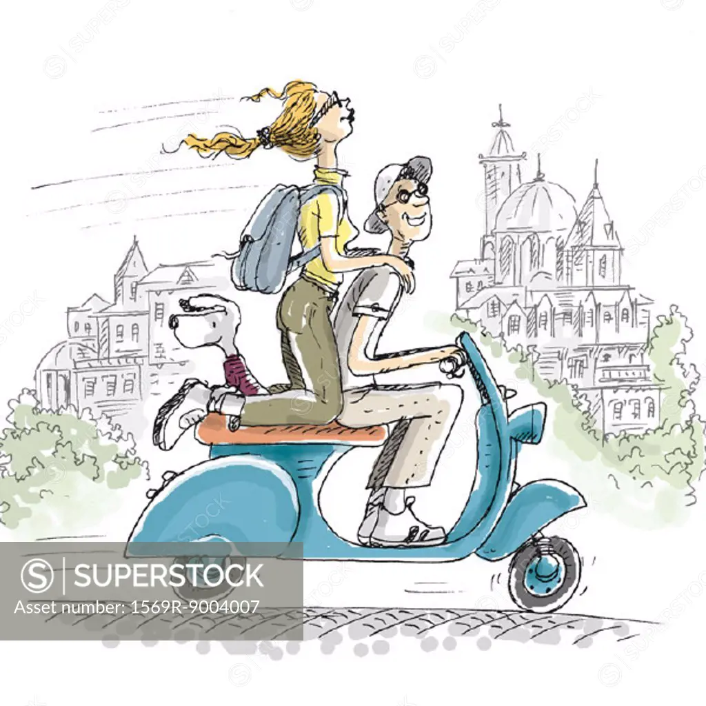 Couple on motor scooter