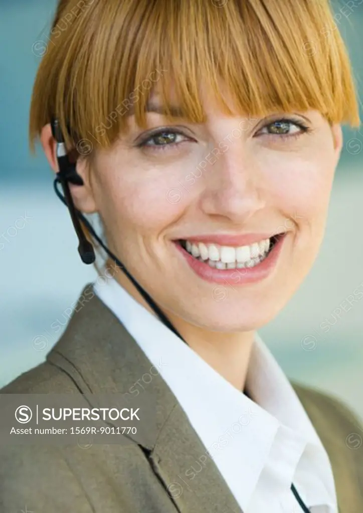 Woman wearing headset