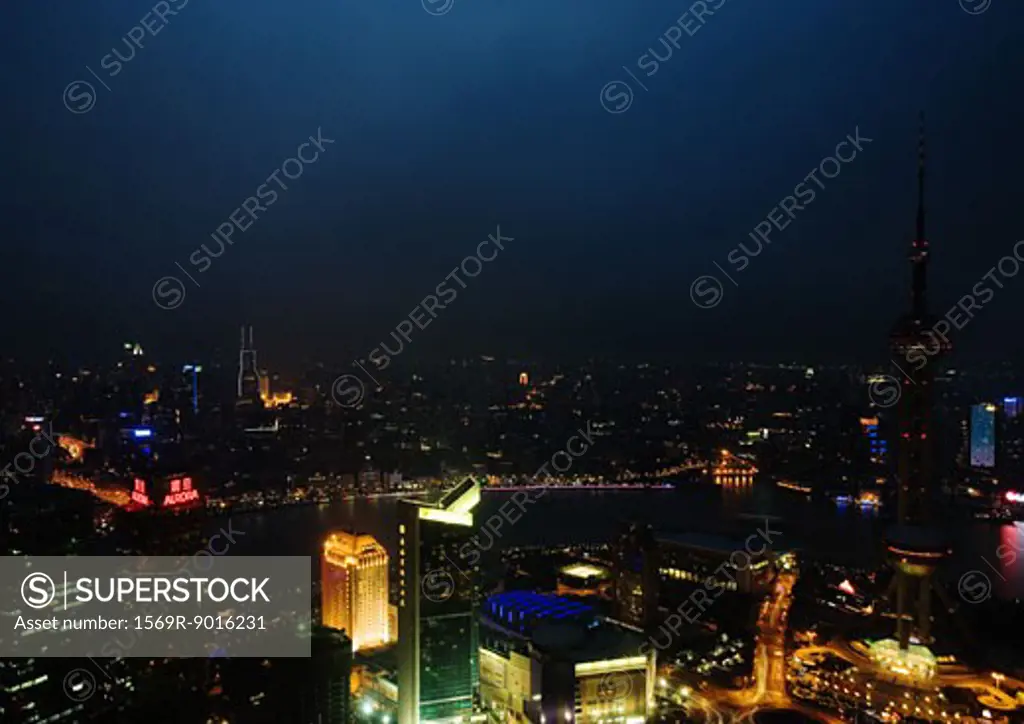 Cityscape at night, Shanghai, China