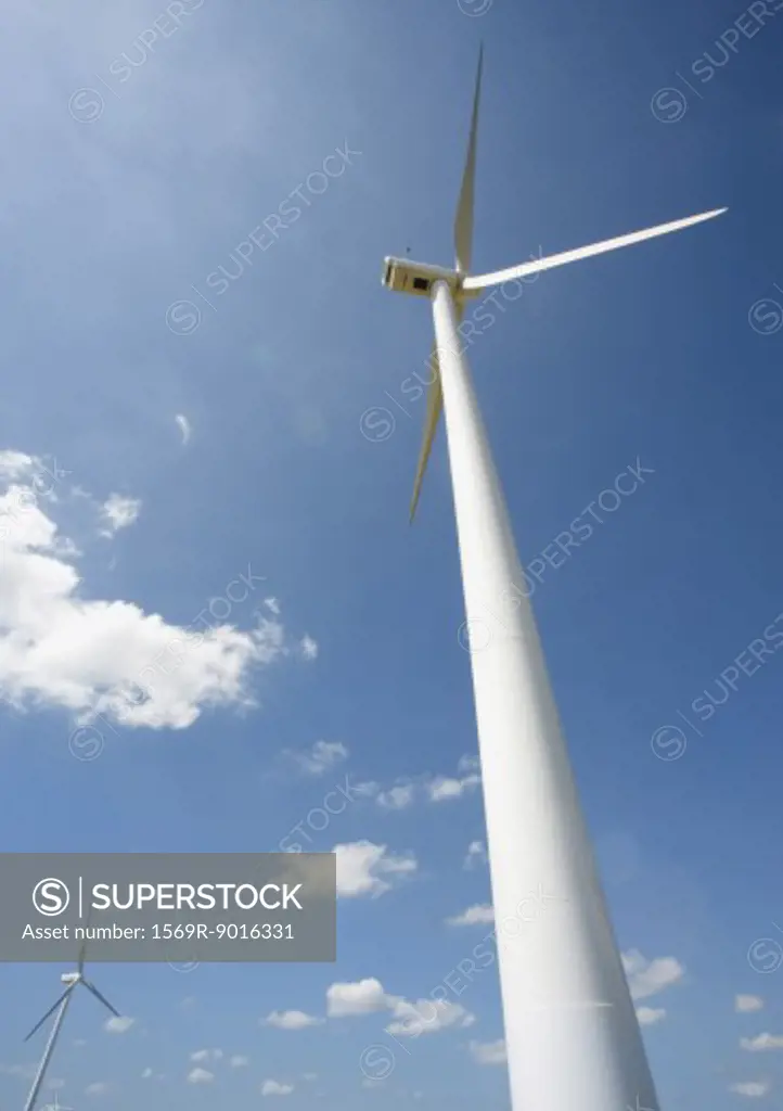 Wind turbines, low angle view