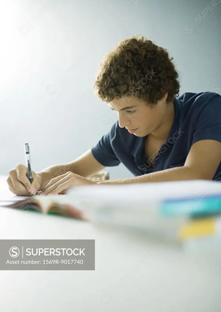 Adolescent boy doing homework