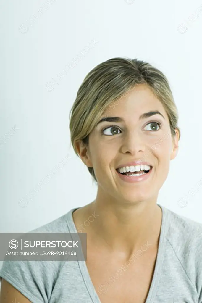 Woman, smiling, looking away, portrait