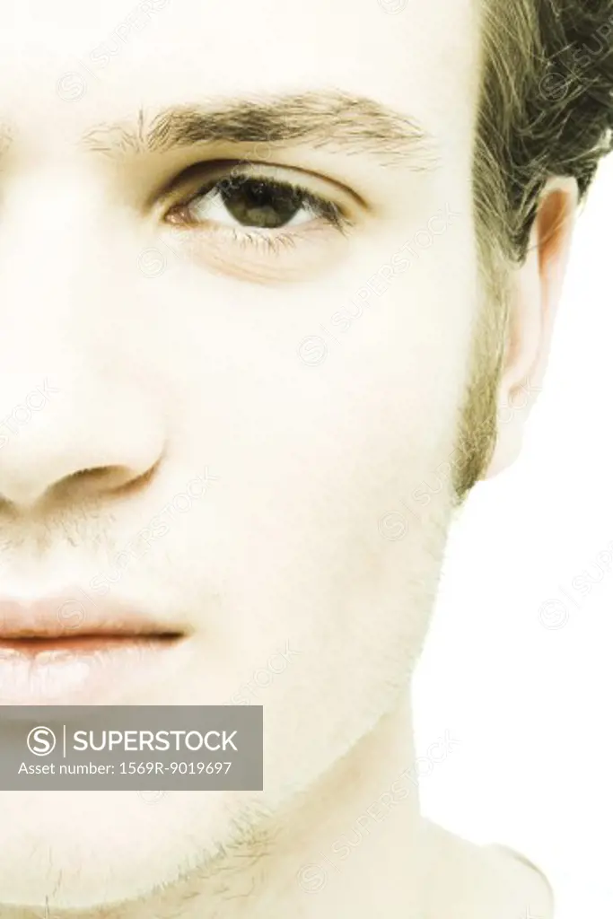 Young man's face, extreme close-up