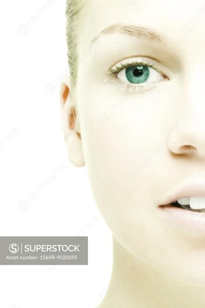 Young woman's face, extreme close-up