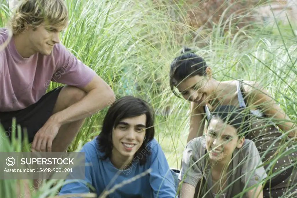 Group of young friends in tall grass