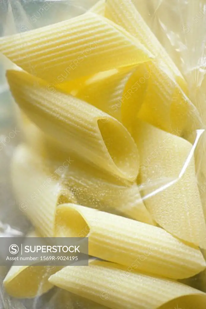 Penne pasta in package, close-up